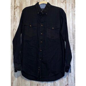 Men's Western Roper 2-Pocket Black Button Shirt Size Medium 100% Thick Cotton
